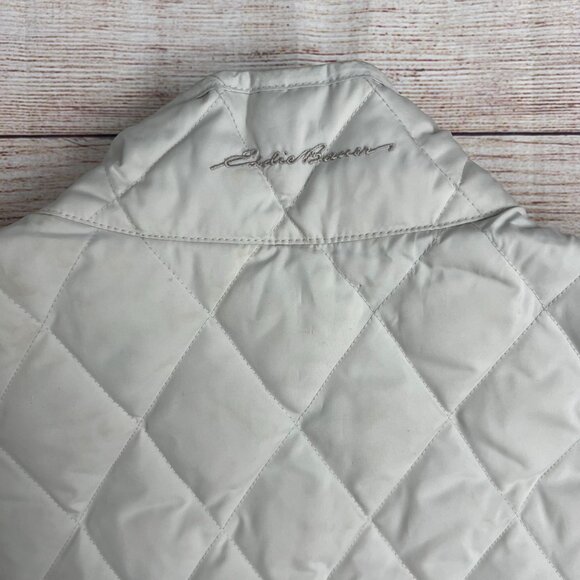 Authentic Eddie Bauer Women's Small Cream Quilted Goose Down Vest Outdoor Jacket - Picture 3 of 12